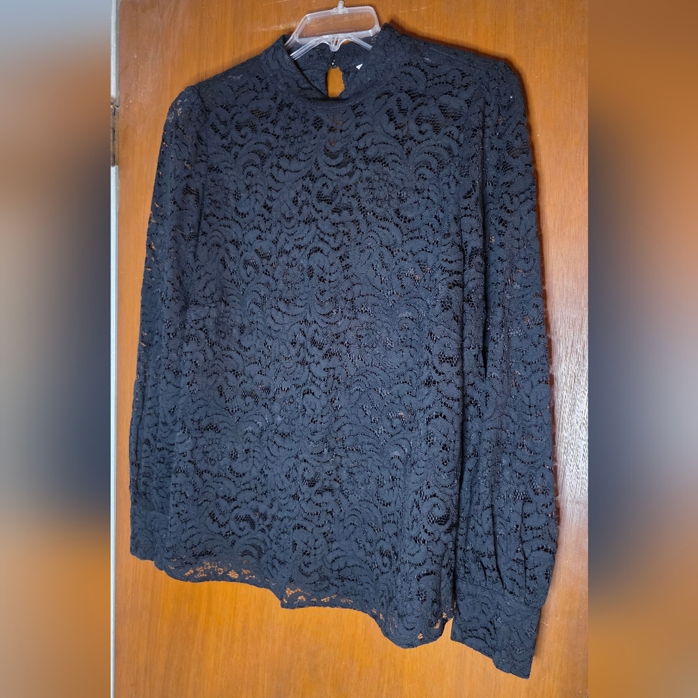 H&M Black Lace Long Sleeve Blouse Size XL